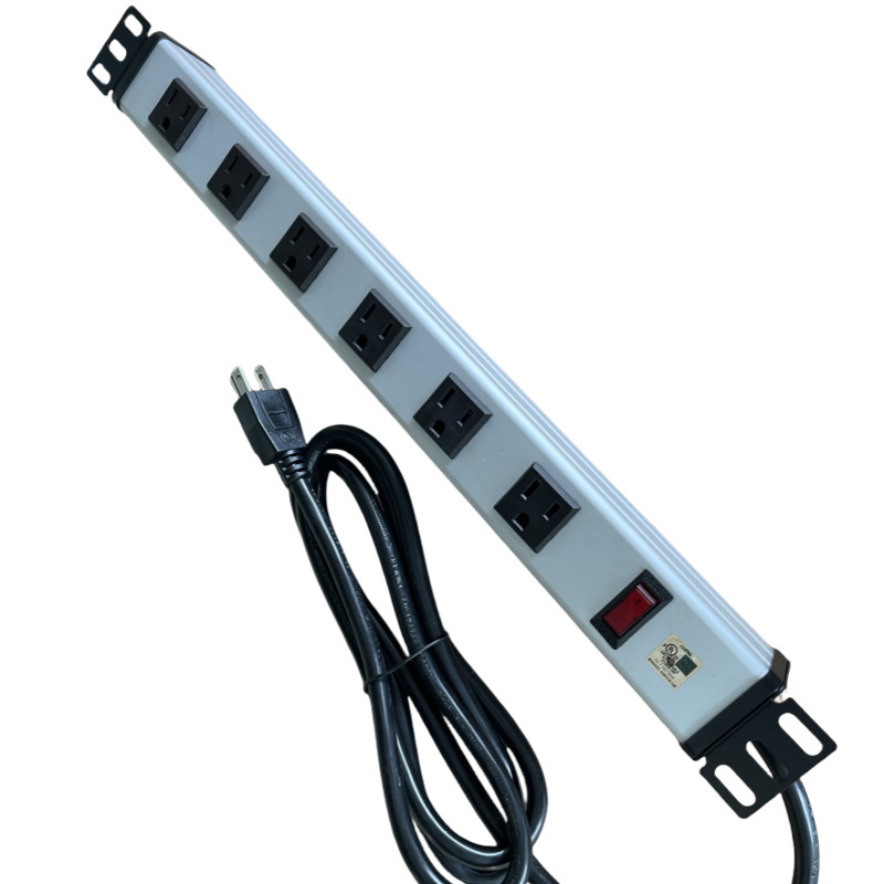 6 vie di metallo Multi-outlet Power Strip con 10' cavo di estensione 14AWG NEMA 5-15P