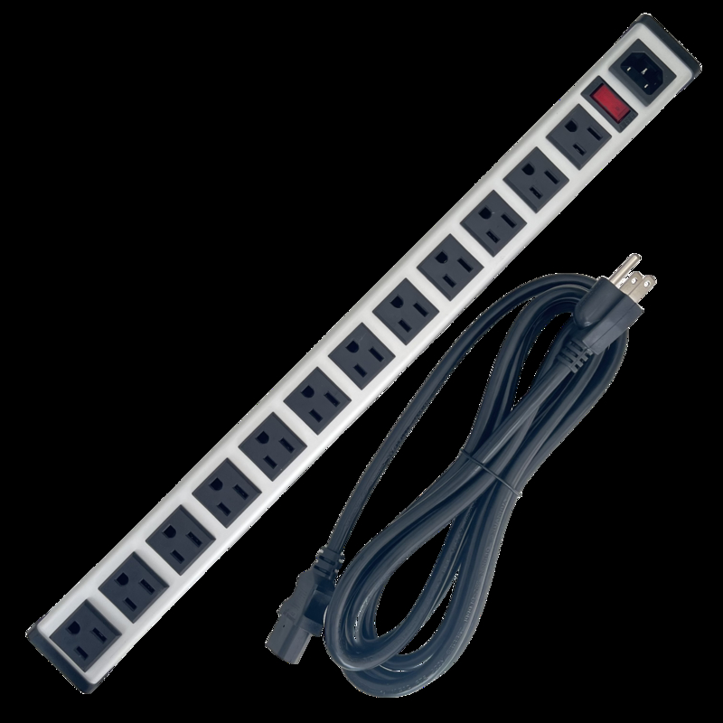 12 Way US Outlet Power Strip with IEC Input C14,Metal Power Bar with C13,NEMA Plug Power Cord